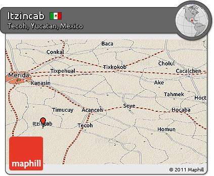 Shaded Relief Panoramic Map of Itzincab