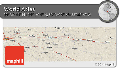 Shaded Relief Panoramic Map of the Area around 20° 53' 8" N, 89° 10' 30" W