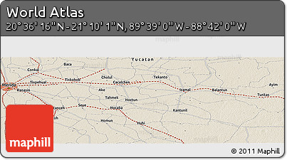 Shaded Relief Panoramic Map of the Area around 20° 53' 8" N, 89° 10' 30" W