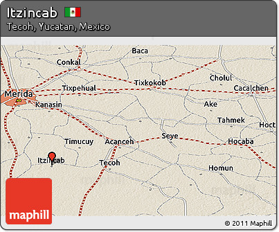 Shaded Relief Panoramic Map of Itzincab