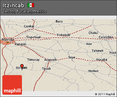 Shaded Relief Panoramic Map of Itzincab