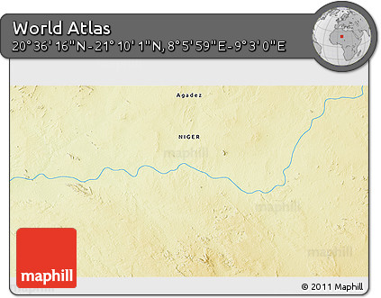 Physical 3D Map of the Area around 20° 53' 8" N, 8° 34' 29" E