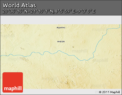Physical 3D Map of the Area around 20° 53' 8" N, 8° 34' 29" E