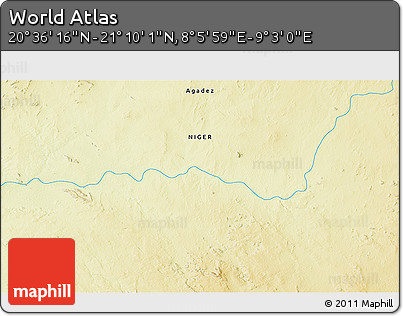 Physical 3D Map of the Area around 20° 53' 8" N, 8° 34' 29" E
