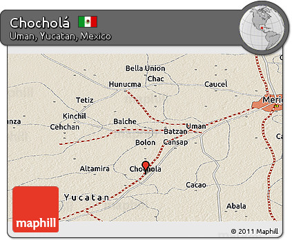 Shaded Relief Panoramic Map of Chocholá