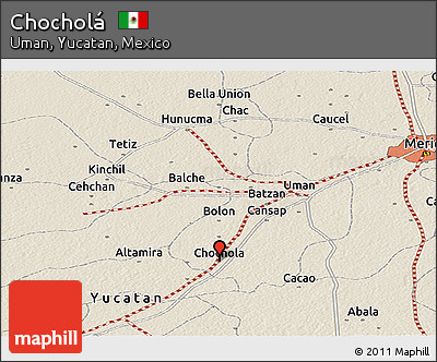 Shaded Relief Panoramic Map of Chocholá
