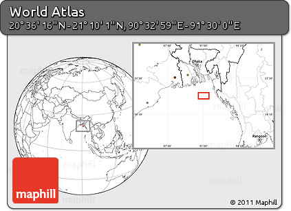 Blank Location Map of the Area around 20° 53' 8" N, 91° 1' 30" E