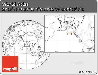 Blank Location Map of the Area around 20° 53' 8" N, 91° 1' 30" E