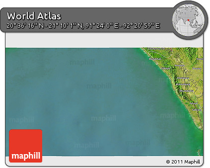 Satellite 3D Map of the Area around 20° 53' 8" N, 91° 52' 30" E