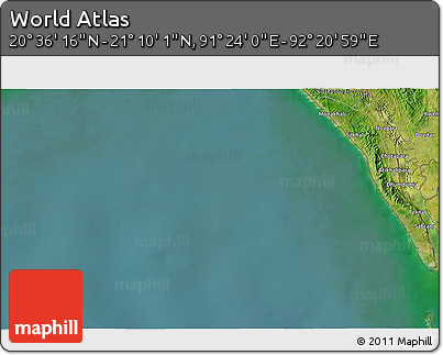 Satellite 3D Map of the Area around 20° 53' 8" N, 91° 52' 30" E