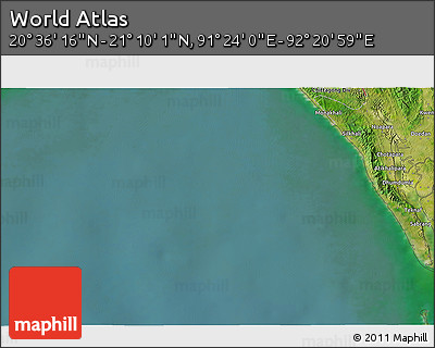 Satellite 3D Map of the Area around 20° 53' 8" N, 91° 52' 30" E
