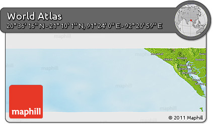 Physical Panoramic Map of the Area around 20° 53' 8" N, 91° 52' 30" E