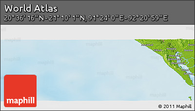 Physical Panoramic Map of the Area around 20° 53' 8" N, 91° 52' 30" E