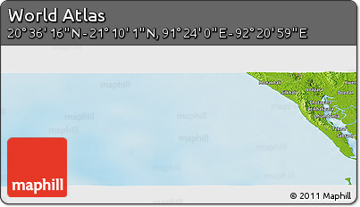 Physical Panoramic Map of the Area around 20° 53' 8" N, 91° 52' 30" E