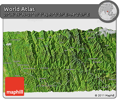 Satellite 3D Map of the Area around 20° 53' 8" N, 93° 34' 29" E