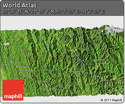 Satellite 3D Map of the Area around 20° 53' 8" N, 93° 34' 29" E