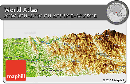 Physical Panoramic Map of the Area around 20° 53' 8" N, 93° 34' 29" E
