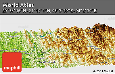 Physical Panoramic Map of the Area around 20° 53' 8" N, 93° 34' 29" E