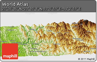 Physical Panoramic Map of the Area around 20° 53' 8" N, 93° 34' 29" E