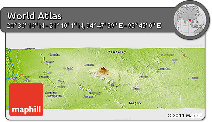 Physical Panoramic Map of the Area around 20° 53' 8" N, 95° 16' 30" E
