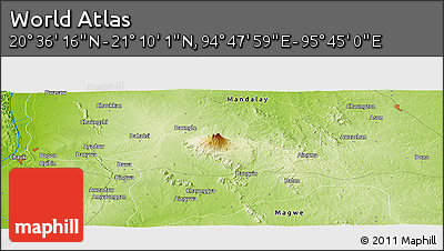 Physical Panoramic Map of the Area around 20° 53' 8" N, 95° 16' 30" E