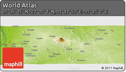 Physical Panoramic Map of the Area around 20° 53' 8" N, 95° 16' 30" E