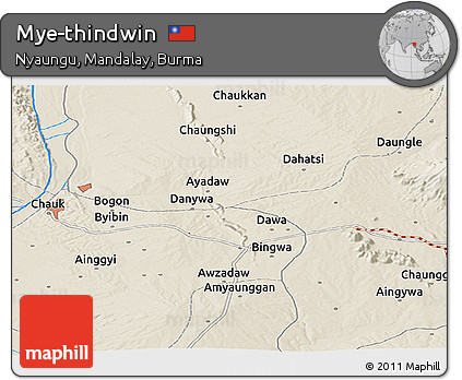 Shaded Relief Panoramic Map of Mye-thindwin