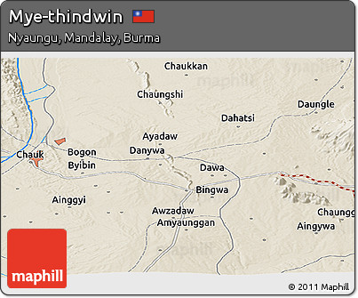 Shaded Relief Panoramic Map of Mye-thindwin