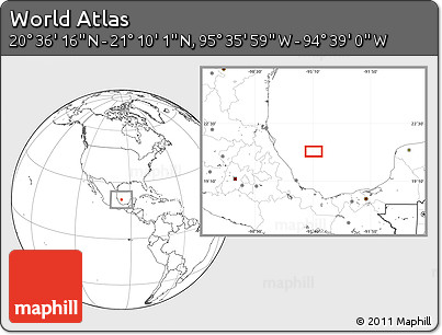 Blank Location Map of the Area around 20° 53' 8" N, 95° 7' 30" W