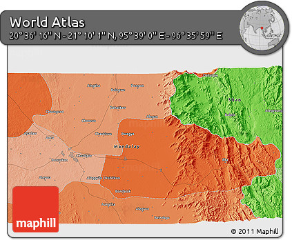 Political 3D Map of the Area around 20° 53' 8" N, 96° 7' 30" E