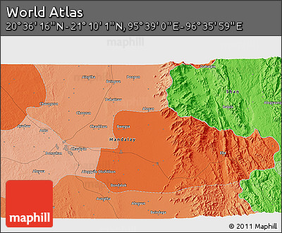 Political 3D Map of the Area around 20° 53' 8" N, 96° 7' 30" E