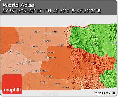 Political 3D Map of the Area around 20° 53' 8" N, 96° 7' 30" E