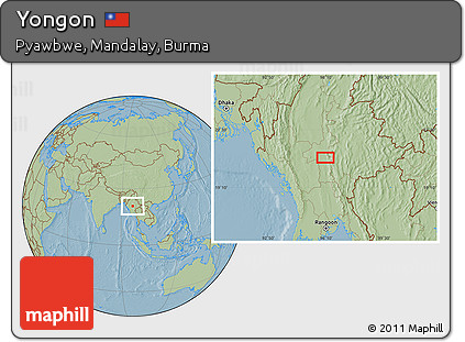 Savanna Style Location Map of Yongon, hill shading