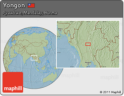Savanna Style Location Map of Yongon, hill shading