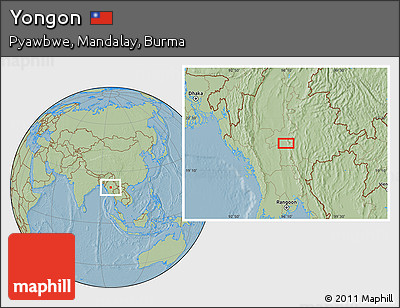 Savanna Style Location Map of Yongon, hill shading