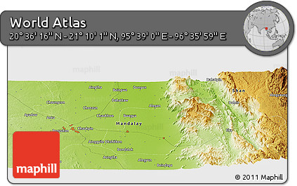 Physical Panoramic Map of the Area around 20° 53' 8" N, 96° 7' 30" E