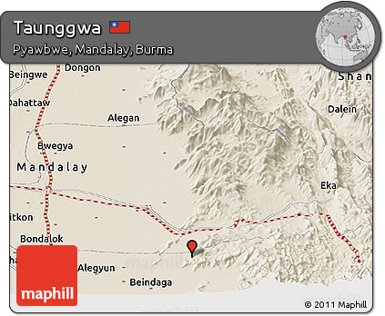 Shaded Relief Panoramic Map of Taunggwa