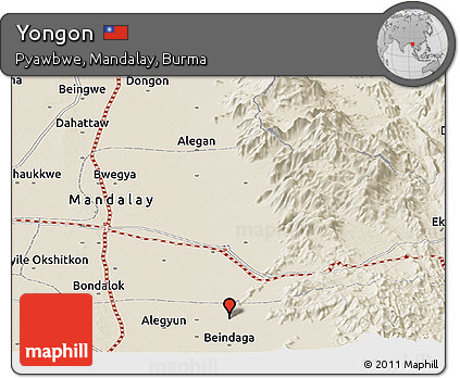 Shaded Relief Panoramic Map of Yongon