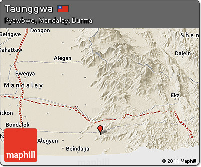 Shaded Relief Panoramic Map of Taunggwa