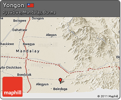 Shaded Relief Panoramic Map of Yongon