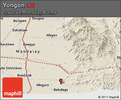 Shaded Relief Panoramic Map of Yongon