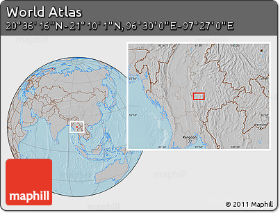 Gray Location Map of the Area around 20° 53' 8" N, 96° 58' 29" E, hill shading