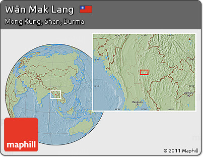Savanna Style Location Map of Wān Mak Lang, hill shading