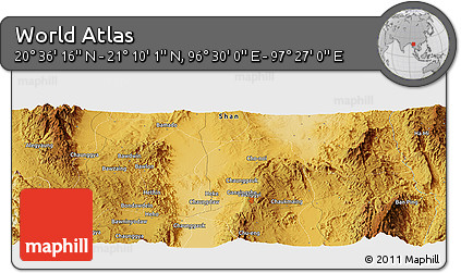 Physical Panoramic Map of the Area around 20° 53' 8" N, 96° 58' 29" E