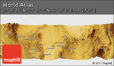Physical Panoramic Map of the Area around 20° 53' 8" N, 96° 58' 29" E