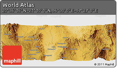 Physical Panoramic Map of the Area around 20° 53' 8" N, 96° 58' 29" E