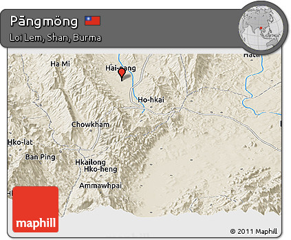 Shaded Relief Panoramic Map of Pāngmöng