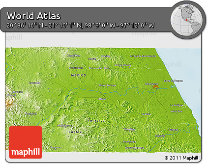 Physical 3D Map of the Area around 20° 53' 8" N, 97° 40' 30" W