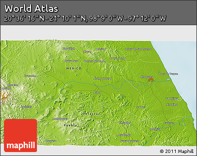 Physical 3D Map of the Area around 20° 53' 8" N, 97° 40' 30" W