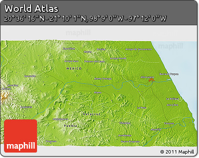 Physical 3D Map of the Area around 20° 53' 8" N, 97° 40' 30" W